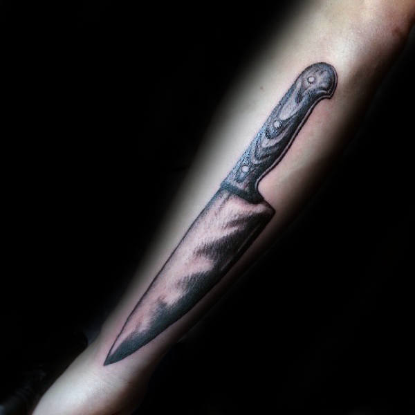 Detailed Chef Knife Male Forearm Tattoo