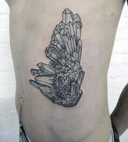 Detailed Crystal Rib Cage Side Tattoo Ideas For Males