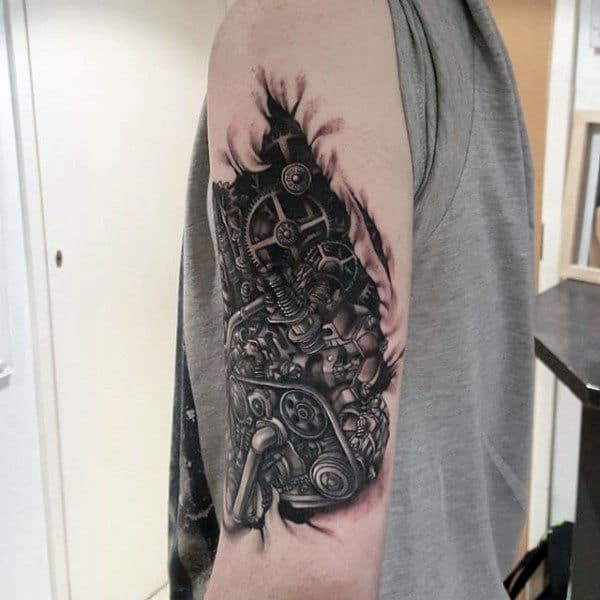 Detailed Dark Steampunk Tattoo Guys Arms