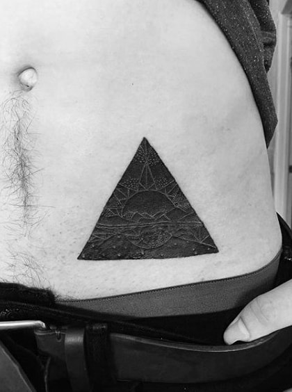 Detailed Dark Triangle Tattoo On Lower Back For Gentlemen