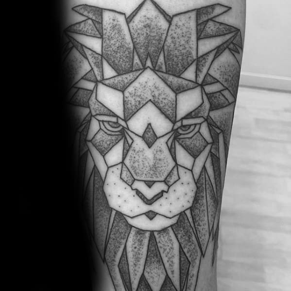 Detailed Dotwork Arm Geometric Lion Guys Tattoos