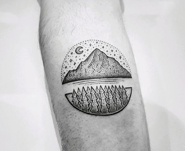 Detailed Dotwork Small Male Nature Forearm Circle Tattoos