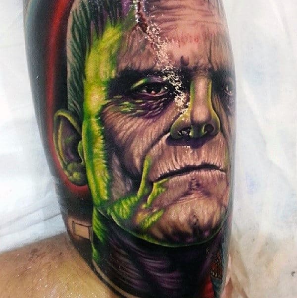 Detailed Frankenstein Portrait Mens Sleeve Tattoos