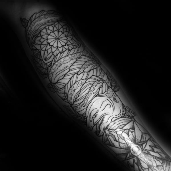 Detailed Full Arm Masculine Eel Tattoos For Men