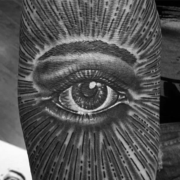 Detailed Glowing Eye Male Ditch Tattoo Design Inspiration