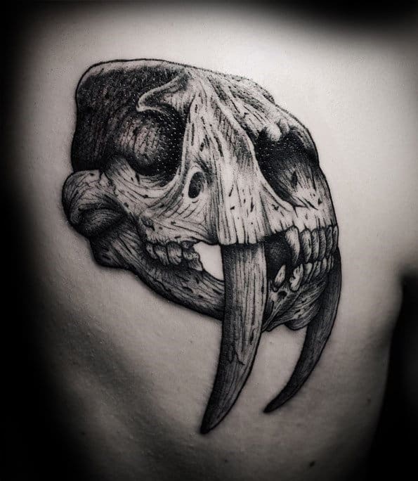 Detailed Guys Animal Skull Back Tattoo Ideas
