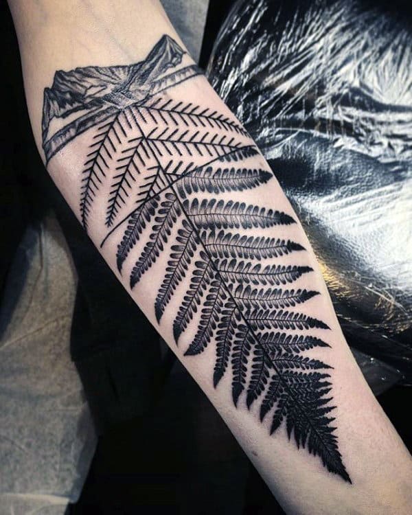 Detailed Guys Fern Inner Forearm Tattoos