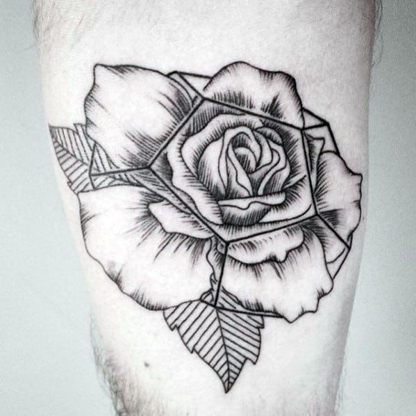 Detailed Guys Geometric Rose Leg Tattoo Ideas