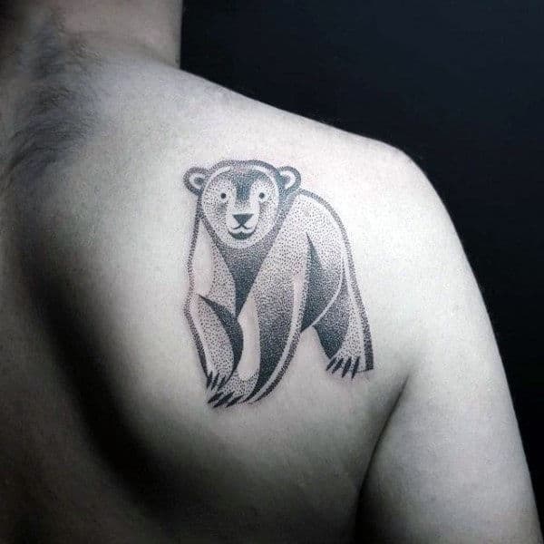 Detailed Guys Polar Bear Dotwork Shoulder Blade Tattoos