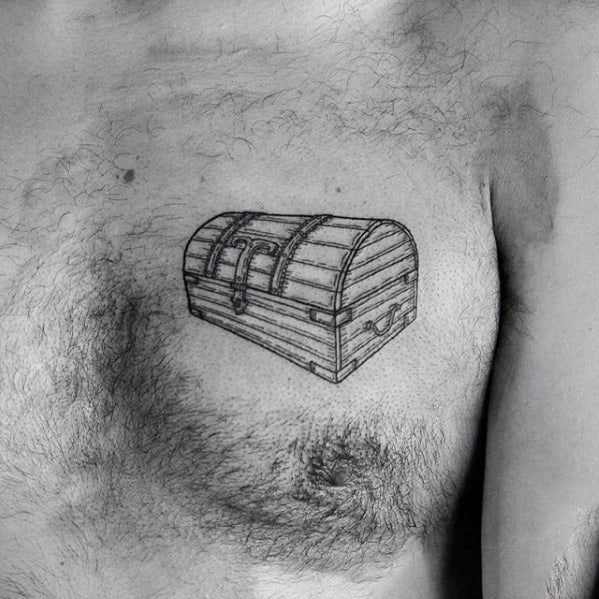 Detailed Guys Vintage Treasure Chest Upper Chest Tattoos