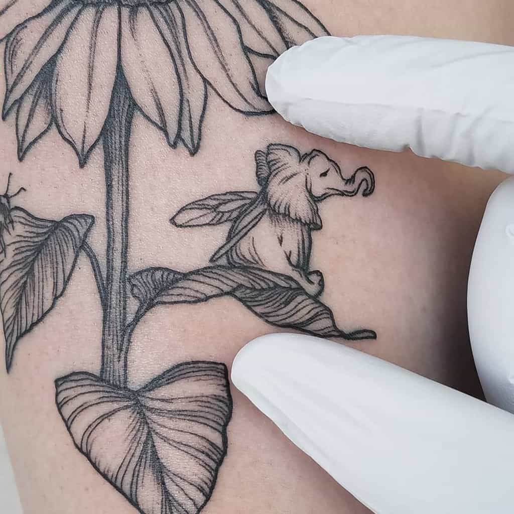 Detailed Illustrative Elephant Fairy Tattoo