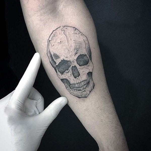 Detailed Inner Forearm Skull Small Tattoo Designs For Guys