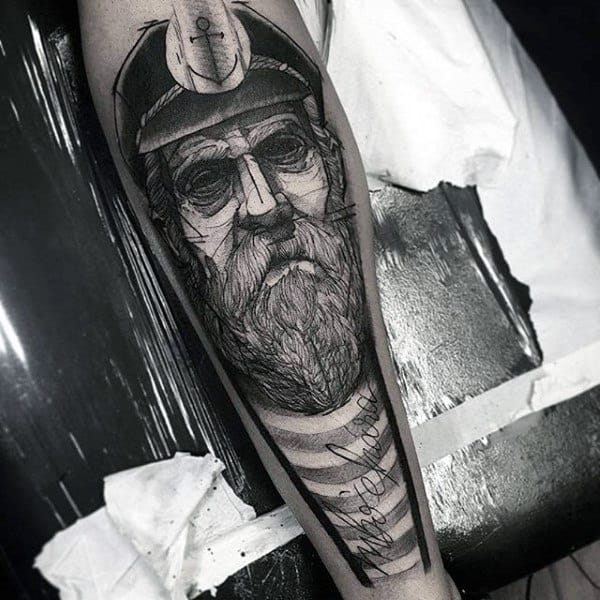Detailed Insane Mens Sailor Tattoo On Leg