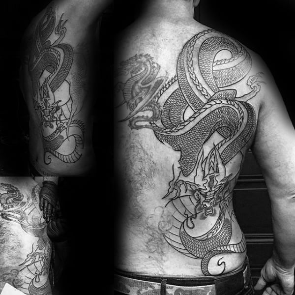 Detailed Male Chinese Dragon Back Tattoo
