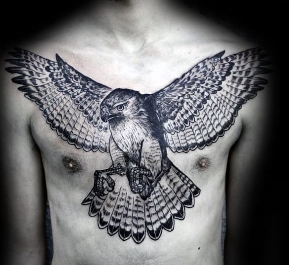 Detailed Male Eagle Chest Tattoos