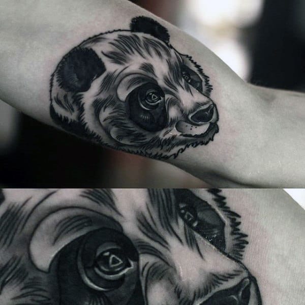 Detailed Male Panda Tattoo On Inner Arm Bicep