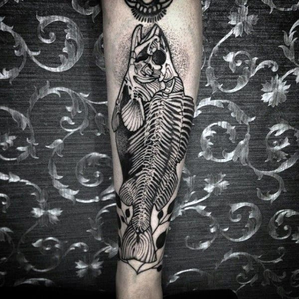 Detailed Mens Fish Skeleton Shin Tattoos