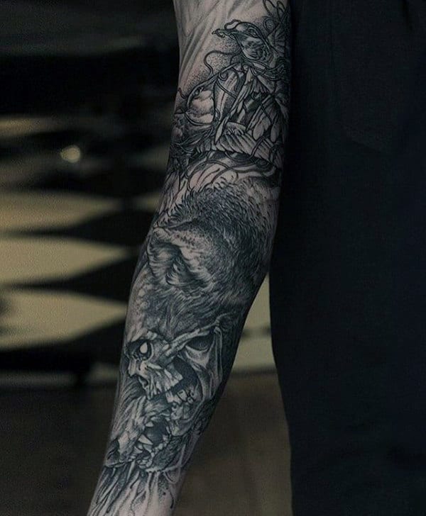 Detailed Mens Hummingbird Sleeve Tattoo