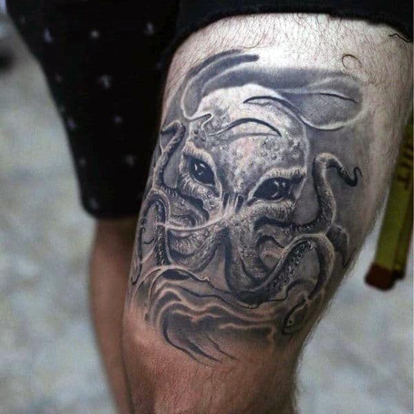 Detailed Octopus Mens Shaded Thigh Tattoos