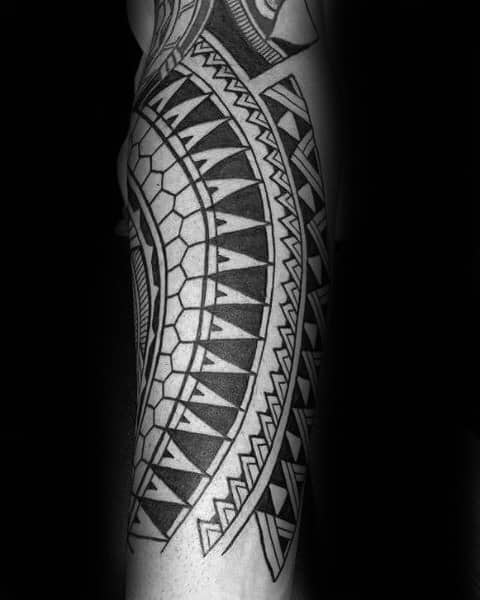Detailed Pattern Polynesian Tribal Forearm Guys Tattoos