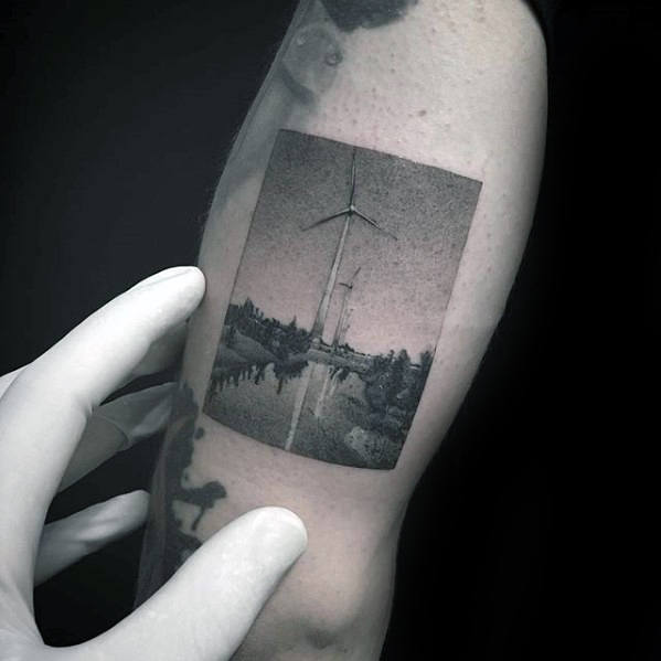 Detailed Photograph Awesome Small Mens Windmill Outer Arm Tattoo