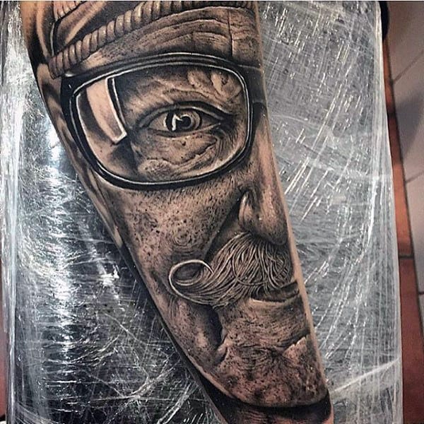Detailed Portrait Modern Forearm Tattoos For Men