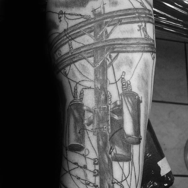 Detailed Powerline Guys Lineman Forearm Tattoo