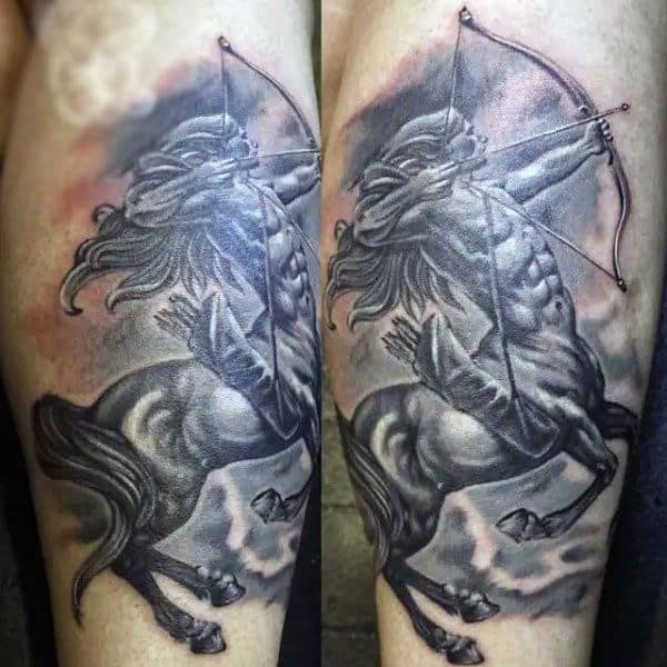 Detailed Realistic Sagittarius Guys Tattoo On Arm