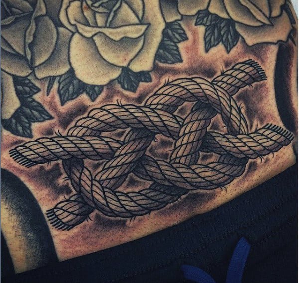Detailed Rope Knot Guys Stomach Tattoos