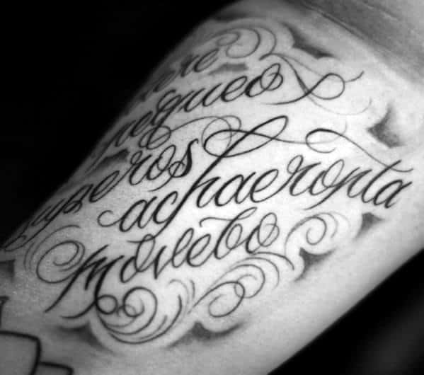 Detailed Script Inner Arm Latin Tattoos Men