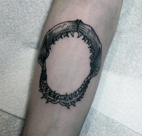 Detailed Small Guys Shark Jaw Inner Forearm Tattoo Ideas