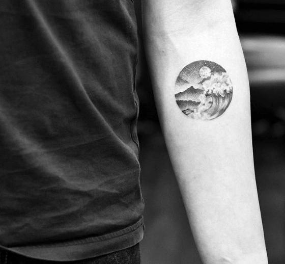 Detailed Small Ocean Guys Circle Inner Forearm Tattoo