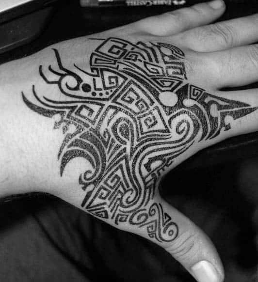 Detailed Tribal Guys Hand Tattoos