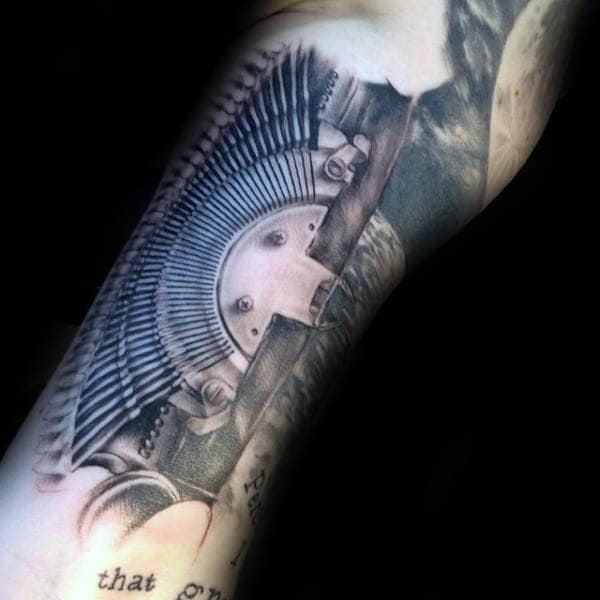 Detailed Typewriter Mens Arm Tattoos