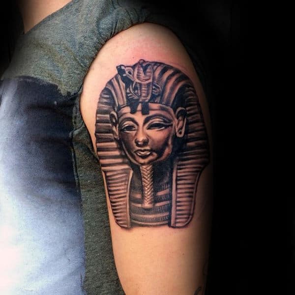 Detailed Upper Arm King Tut Male Tattoo Ideas