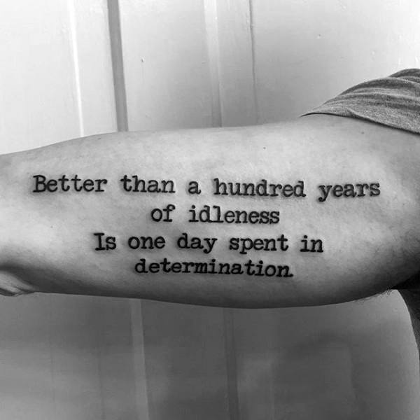 Determination Quote Typewriter Font Mens Inner Arm Tattoos