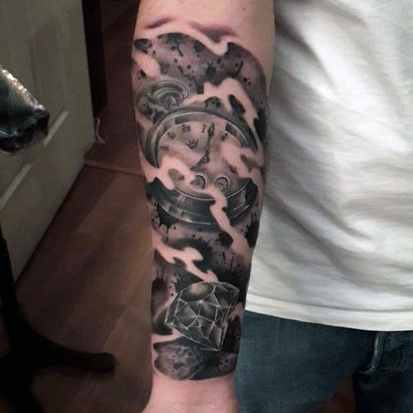 Diamond Clock Mens Tattoo On Inner Forearm