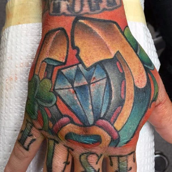 Diamond Horseshoe Mens 3d Hand Tattoos