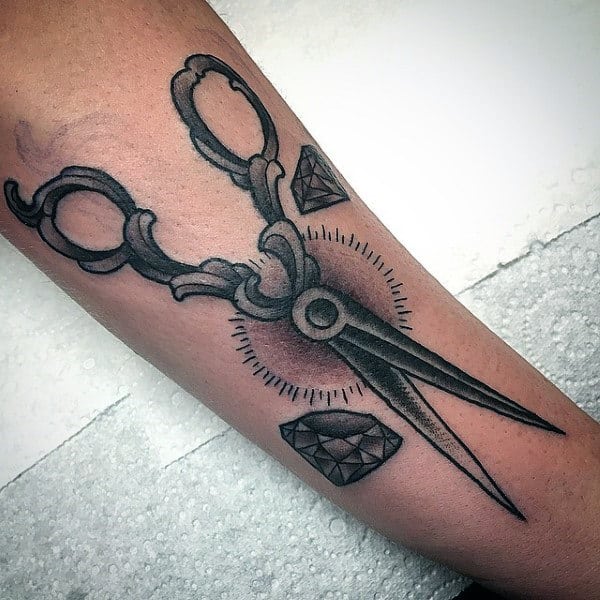 Diamond Scissor Mens Forearm Tattoos