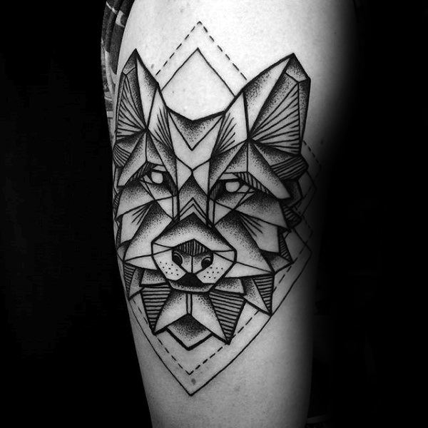 Diamond Shapes Geometric Wolf Male Tattoo On Upper Arm