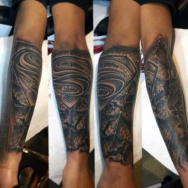 Dicolored Spiderman Tattoo Male Forearms