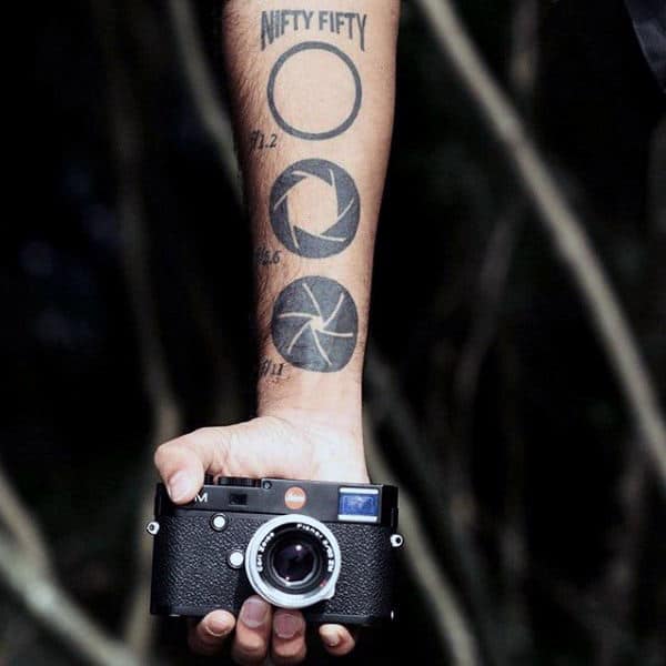 Different Camera Lenses Tattoos On Male Forearms