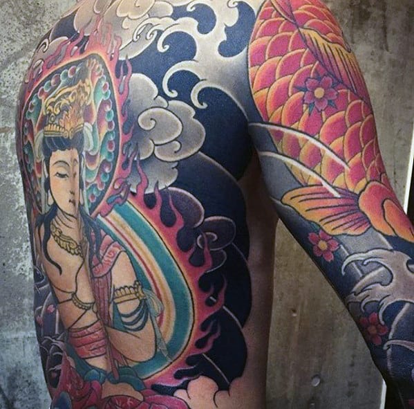 Different Japanese Mens Religious Full Back Tattoos