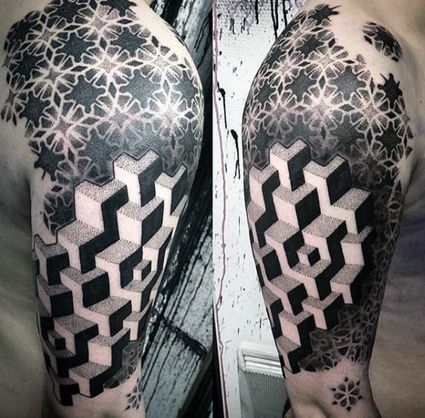 Different Mens 3d Geometric Shapes Half Sleeve Pattern Tattoo