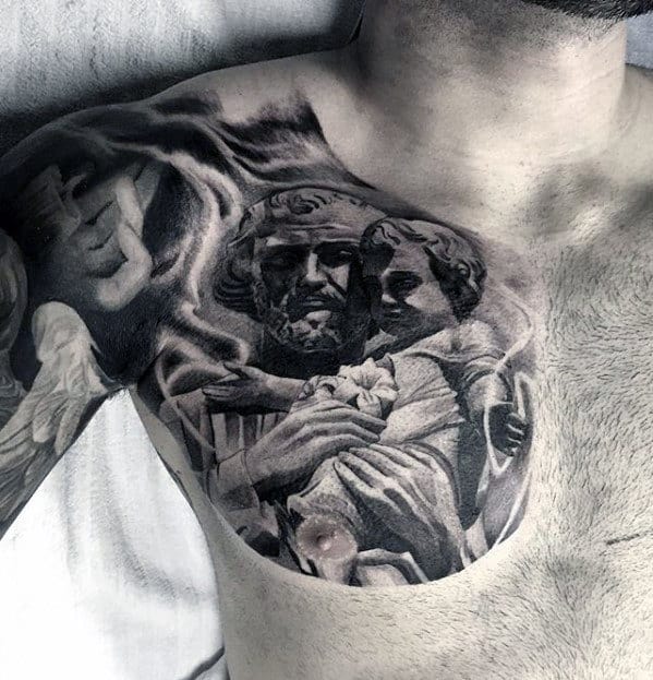 Different Mens Amazing Shaded Upper Chest Tatto