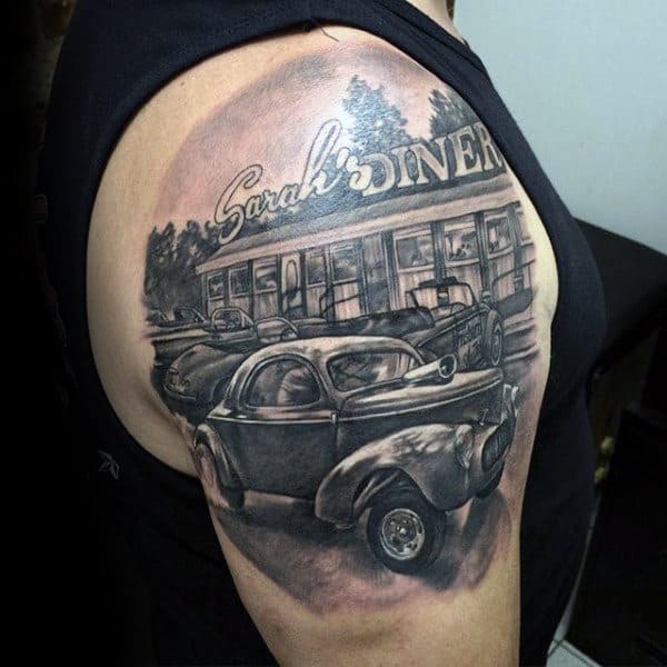 Diner Hot Rod Grey Tattoo Guys Arms