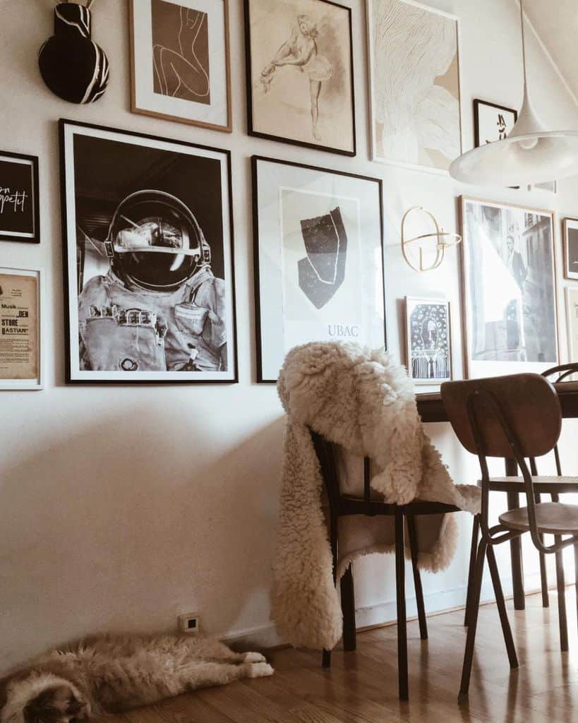 framed artwork on wall in dining room