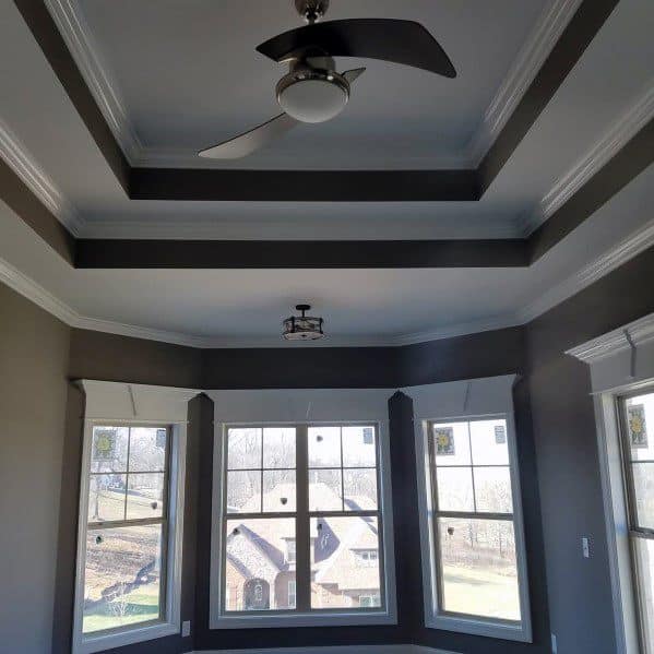 Dining Room Grey And White Double Trey Ceiling Ideas