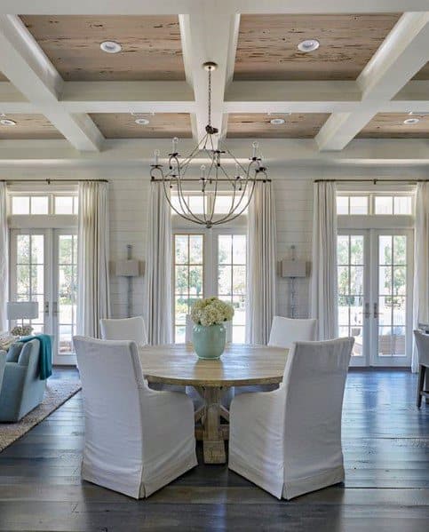 Dining Room Rustic Wood With White Beams Coffered Ceiling Ideas