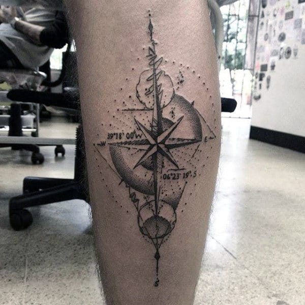 Direction Tattoo Dotwork Male Lower Legs